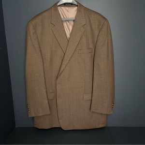 Lauren Ralph Lauren 56L Wool Blazer Sport Coat Brown Tan Small Houndstooth Print